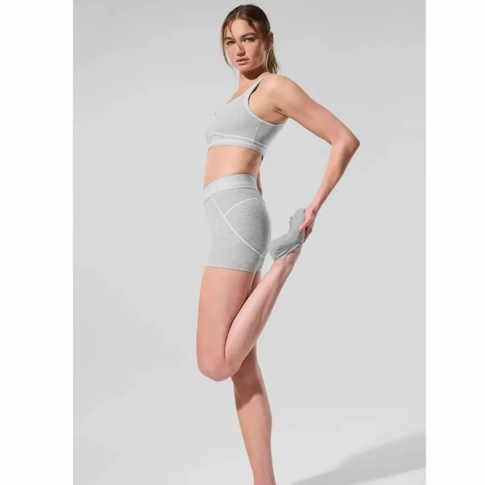 NWOT Alo Yoga Better Together Bra Heart Throb Shorts Set Gray XS S